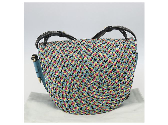 Borsa LOEWE Gate Piccola Borsa a Spalla Pelle Azzurro Chiaro Oro Auth 159318SM D'oro Blu chiaro - vista 12