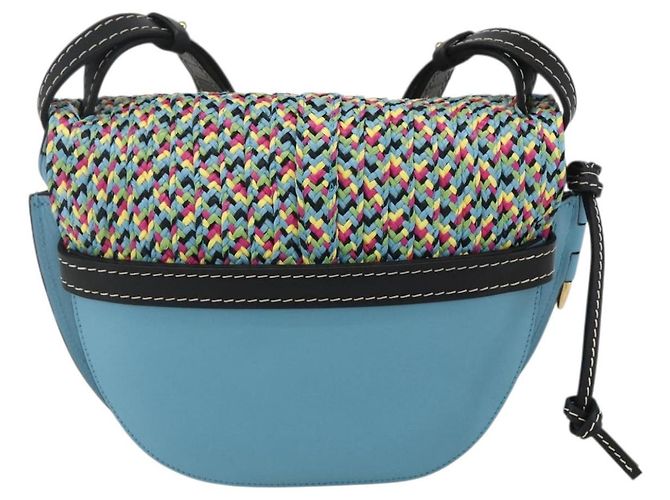 Borsa LOEWE Gate Piccola Borsa a Spalla Pelle Azzurro Chiaro Oro Auth 159318SM D'oro Blu chiaro - vista 2