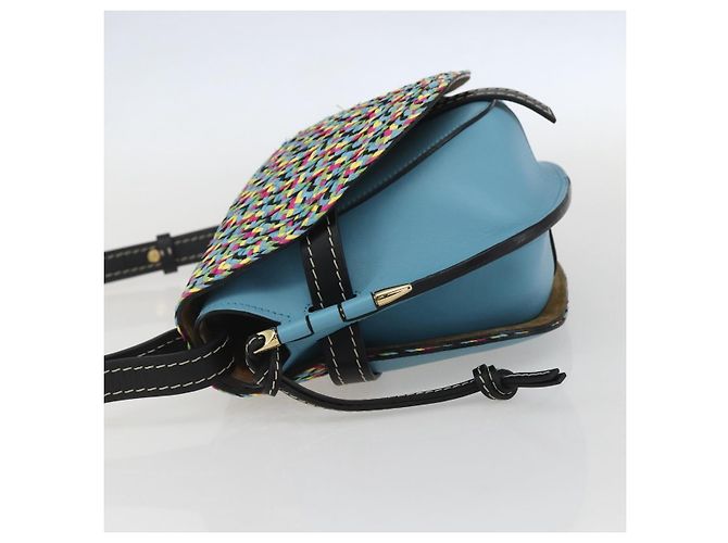 Borsa LOEWE Gate Piccola Borsa a Spalla Pelle Azzurro Chiaro Oro Auth 159318SM D'oro Blu chiaro - vista 3