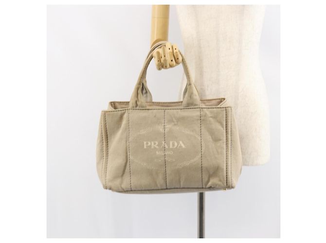PRADA Borsa Tote Kanapa MM Canvas Beige Oro Auth bs32043 D'oro - vista 23