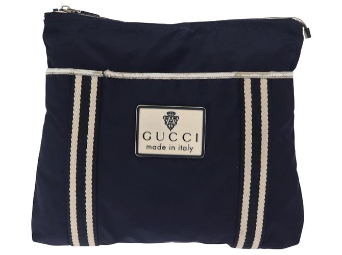 Borsa a Spalla GUCCI in Nylon Blu Navy Argento 189662 Auth ka1054 - vista 2