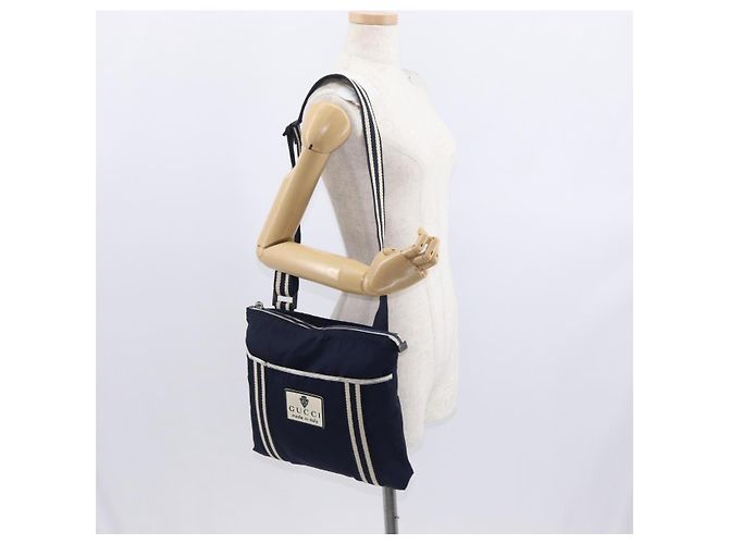 Borsa a Spalla GUCCI in Nylon Blu Navy Argento 189662 Auth ka1054 - vista 22