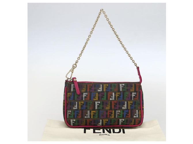 FENDI Zucchino Canvas Accessory Pouch Multicolor Gold Auth 159466V Multiple colors Golden - view 12
