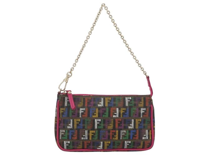 FENDI Zucchino Canvas Accessory Pouch Multicolor Gold Auth 159466V Multiple colors Golden - view 13