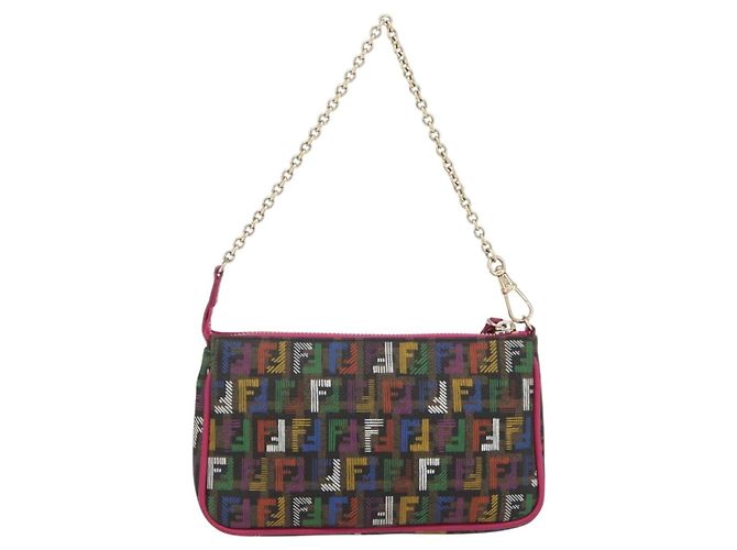FENDI Zucchino Canvas Accessory Pouch Multicolor Gold Auth 159466V Multiple colors Golden - view 2