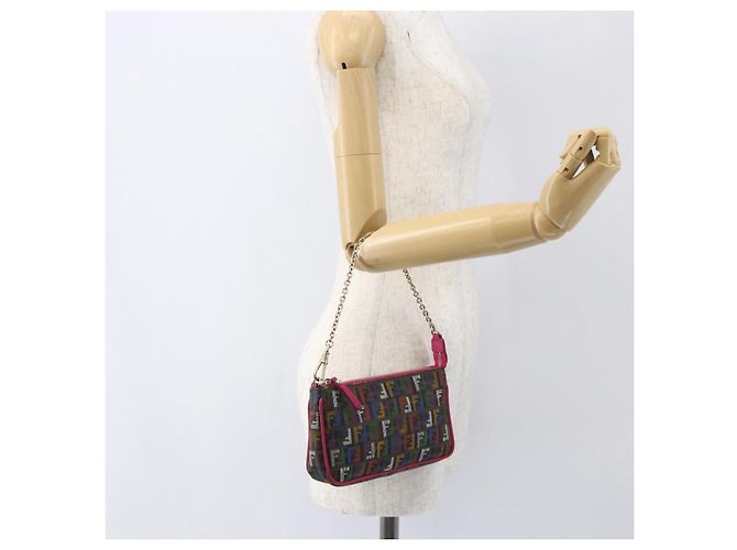 FENDI Zucchino Canvas Accessory Pouch Multicolor Gold Auth 159466V Multiple colors Golden - view 22