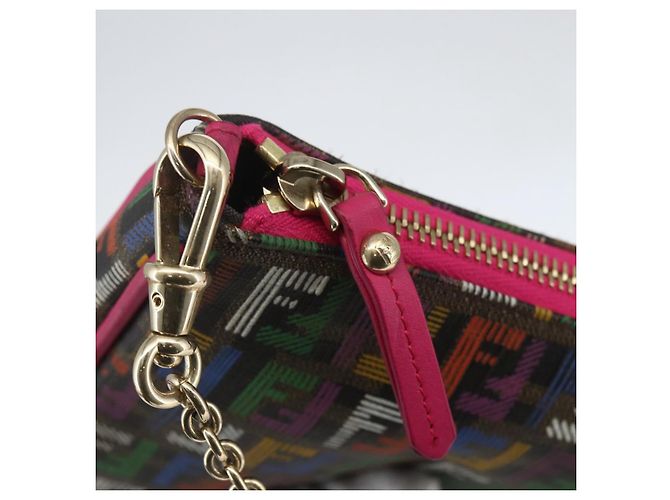 FENDI Zucchino Canvas Accessory Pouch Multicolor Gold Auth 159466V Multiple colors Golden - view 9
