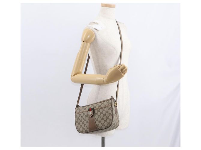 Gucci Borsa GG Supreme Web Sherry Line PVC Beige Oro 14 02 032 Auth 157751 D'oro - vista 24