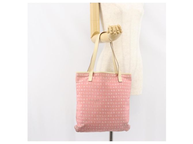 Bulgari Borsa Tote BVLGARI Logo Mania in tela rosa argento Auth 158388 - vista 19