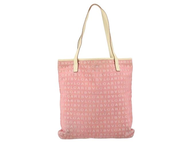Bulgari Borsa Tote BVLGARI Logo Mania in tela rosa argento Auth 158388 - vista 2