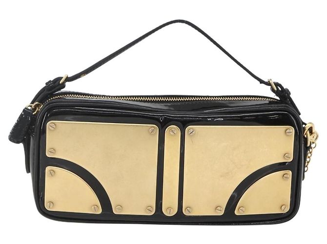 Borsa a Spalla Miu Miu Catena Smalto 2 in 1 Nero Oro Auth 159323V D'oro - vista 13