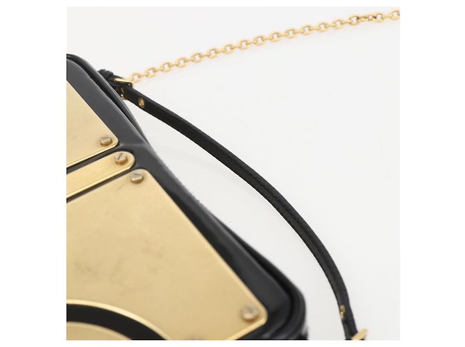 Borsa a Spalla Miu Miu Catena Smalto 2 in 1 Nero Oro Auth 159323V D'oro - vista 14