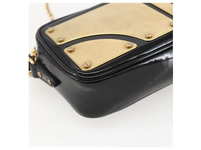 Borsa a Spalla Miu Miu Catena Smalto 2 in 1 Nero Oro Auth 159323V D'oro - vista 17
