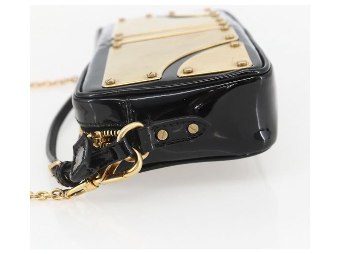 Borsa a Spalla Miu Miu Catena Smalto 2 in 1 Nero Oro Auth 159323V D'oro - vista 3