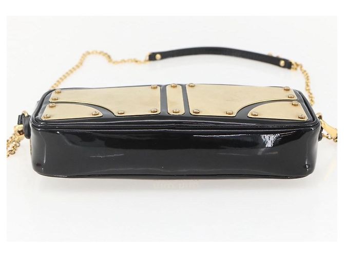 Borsa a Spalla Miu Miu Catena Smalto 2 in 1 Nero Oro Auth 159323V D'oro - vista 5
