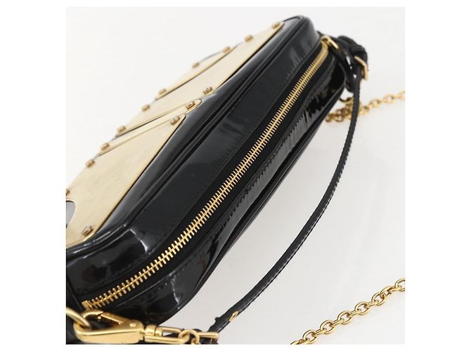 Borsa a Spalla Miu Miu Catena Smalto 2 in 1 Nero Oro Auth 159323V D'oro - vista 6