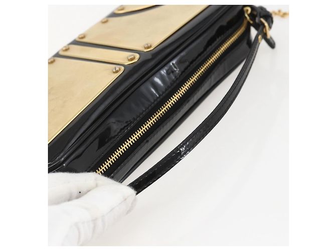 Borsa a Spalla Miu Miu Catena Smalto 2 in 1 Nero Oro Auth 159323V D'oro - vista 7