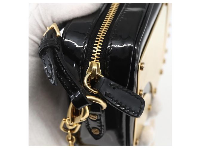 Borsa a Spalla Miu Miu Catena Smalto 2 in 1 Nero Oro Auth 159323V D'oro - vista 9