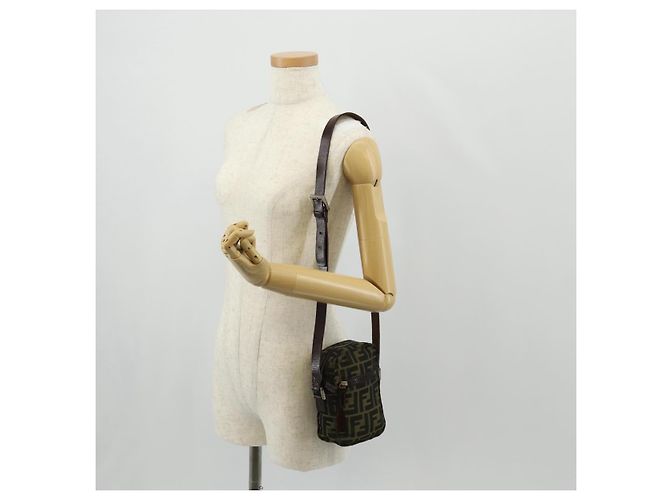 Borsa a Spalla in Tela Zucca FENDI Nera Marrone Auth am10053 Nero - vista 26
