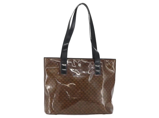 Céline Borsa a Spalla in Tela Macadam CELINE Vinile Marrone Oro Auth 148538 D'oro - vista 13
