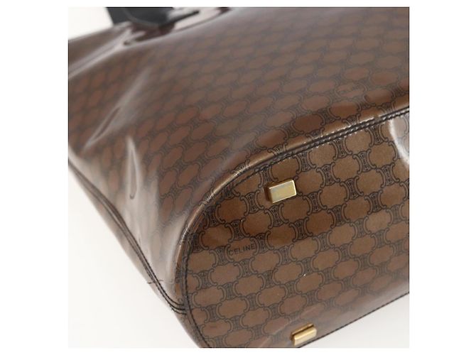 Céline Borsa a Spalla in Tela Macadam CELINE Vinile Marrone Oro Auth 148538 D'oro - vista 14