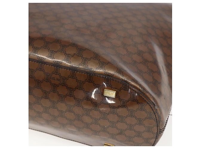 Céline Borsa a Spalla in Tela Macadam CELINE Vinile Marrone Oro Auth 148538 D'oro - vista 15