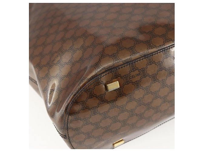 Céline Borsa a Spalla in Tela Macadam CELINE Vinile Marrone Oro Auth 148538 D'oro - vista 16