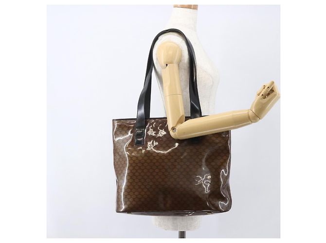 Céline Borsa a Spalla in Tela Macadam CELINE Vinile Marrone Oro Auth 148538 D'oro - vista 23