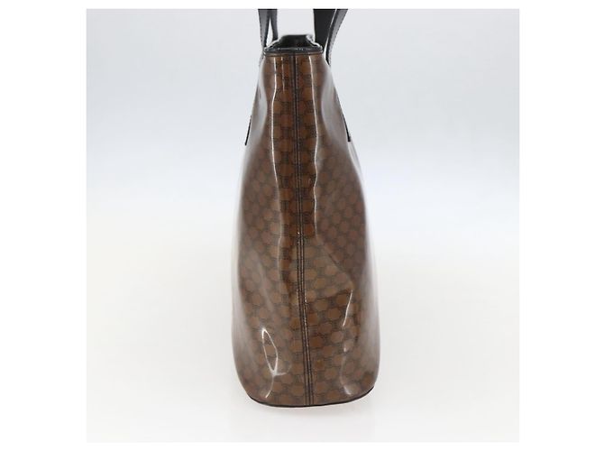 Céline Borsa a Spalla in Tela Macadam CELINE Vinile Marrone Oro Auth 148538 D'oro - vista 3