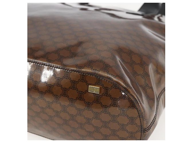 Céline Borsa a Spalla in Tela Macadam CELINE Vinile Marrone Oro Auth 148538 D'oro - vista 9