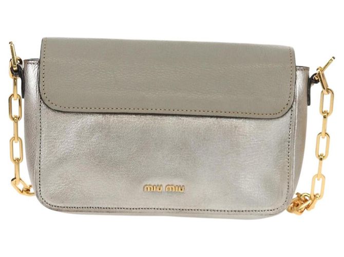 Borsa a Spalla in Pelle Miu Miu con Catena Oro Argento Auth 159240V D'oro - vista 2