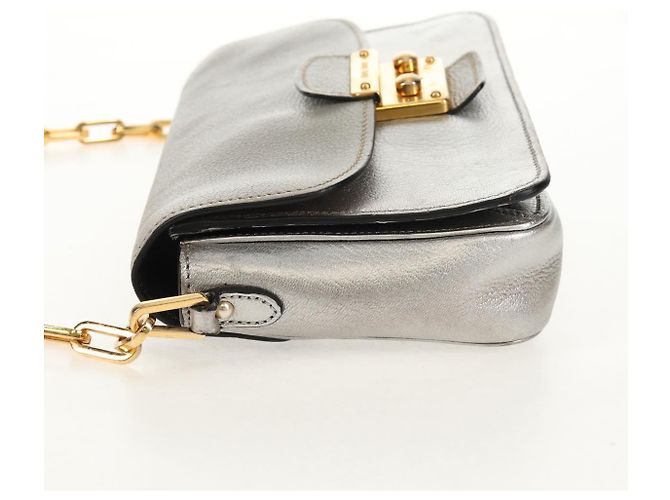 Borsa a Spalla in Pelle Miu Miu con Catena Oro Argento Auth 159240V D'oro - vista 3