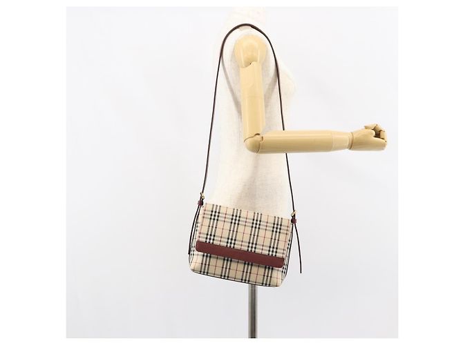Burberry Borsa a Spalla Nova Check in Tela Beige Oro Auth BA9136 D'oro - vista 21