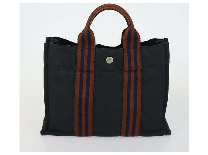 Hermès HERMES Borsa Fourre Tout Marrone in Tela 4 Set Nero Blu Marino Grigio Auth 157079 Blu navy - vista 15