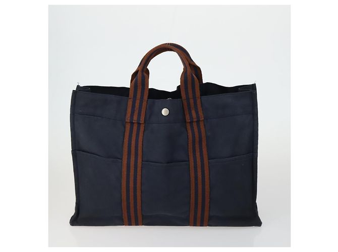 Hermès HERMES Borsa Fourre Tout Marrone in Tela 4 Set Nero Blu Marino Grigio Auth 157079 Blu navy - vista 2