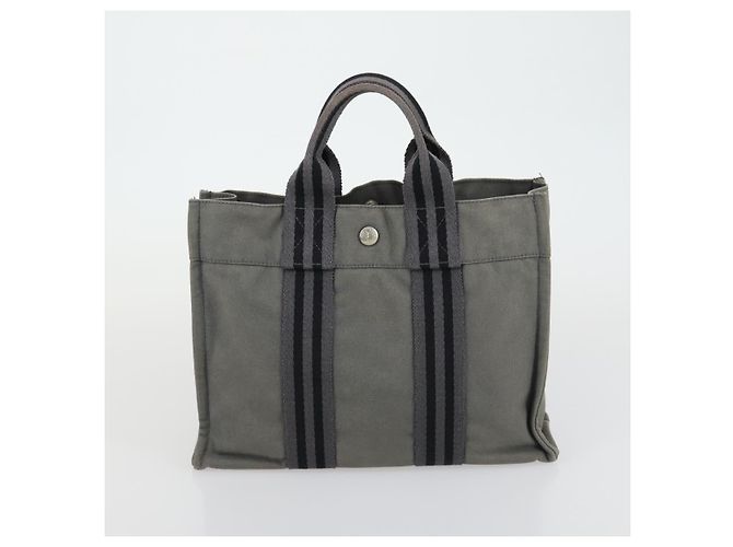 Hermès HERMES Borsa Fourre Tout Marrone in Tela 4 Set Nero Blu Marino Grigio Auth 157079 Blu navy - vista 20