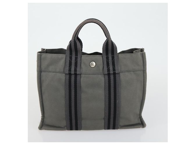 Hermès HERMES Borsa Fourre Tout Marrone in Tela 4 Set Nero Blu Marino Grigio Auth 157079 Blu navy - vista 21