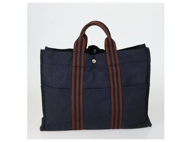 Hermès HERMES Borsa Fourre Tout Marrone in Tela 4 Set Nero Blu Marino Grigio Auth 157079 Blu navy - vista 3