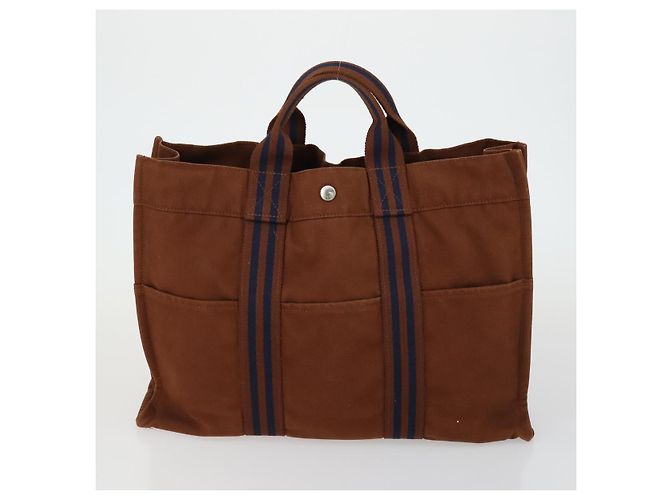 Hermès HERMES Borsa Fourre Tout Marrone in Tela 4 Set Nero Blu Marino Grigio Auth 157079 Blu navy - vista 9
