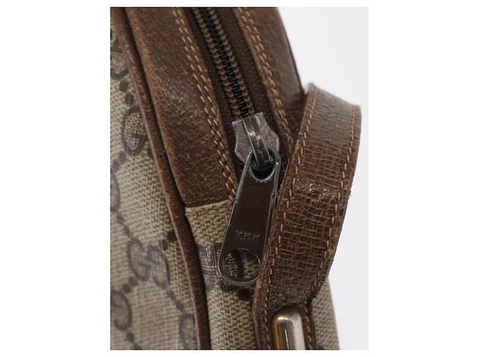 Borsa a Spalla GUCCI GG Supreme Web Sherry Line PVC Beige Oro Auth bs32048 D'oro - vista 14