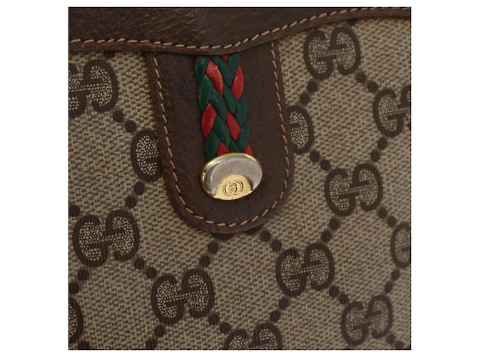 Borsa a Spalla GUCCI GG Supreme Web Sherry Line PVC Beige Oro Auth bs32048 D'oro - vista 15