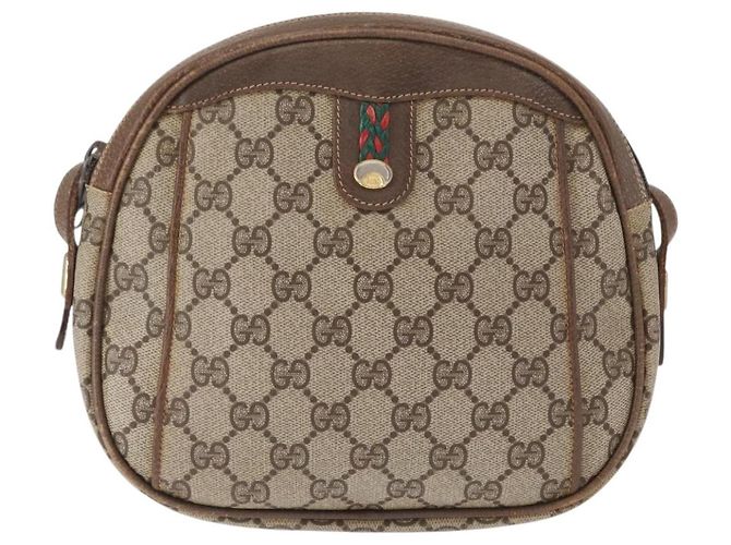 Borsa a Spalla GUCCI GG Supreme Web Sherry Line PVC Beige Oro Auth bs32048 D'oro - vista 2