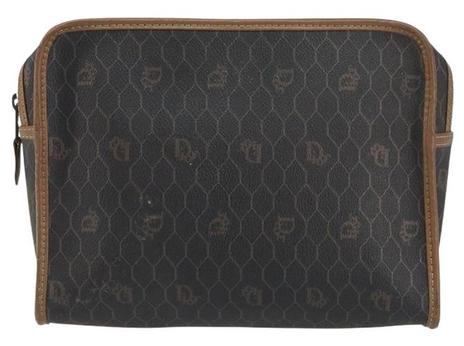 Bolso clutch de lona de panal de abeja PVC negro Christian Dior Auth ar13909 - vista 2