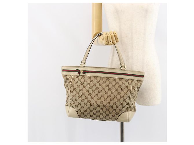 GUCCI GG Canvas Web Sherry Line Mayfair Tote Bag Beige Rot 257061 Auth ep12533 - Ansicht 22