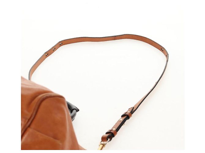 Chloé Bolsa de mão em couro Chloe Etel 2 vias marrom ouro Auth BA9170 Dourado - vista 10