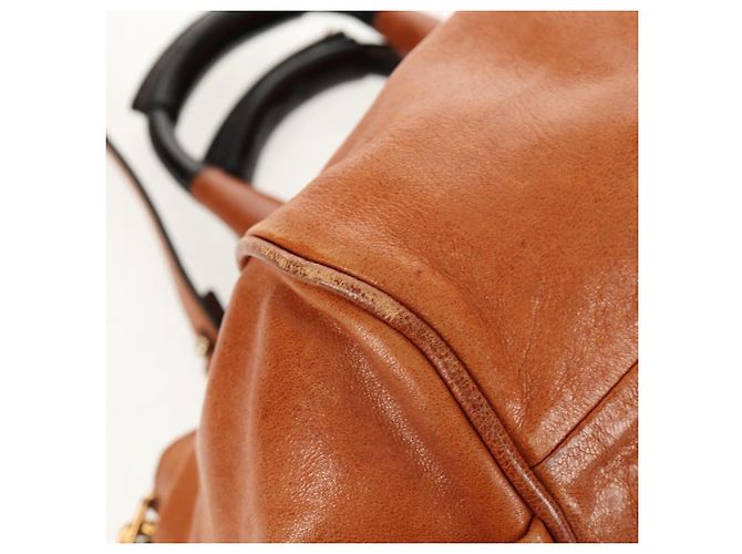 Chloé Bolsa de mão em couro Chloe Etel 2 vias marrom ouro Auth BA9170 Dourado - vista 13