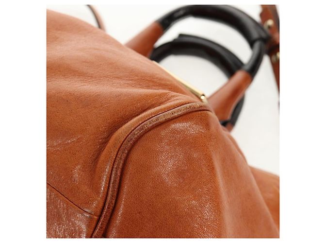 Chloé Bolsa de mão em couro Chloe Etel 2 vias marrom ouro Auth BA9170 Dourado - vista 14