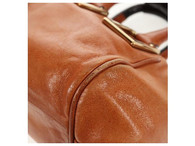 Chloé Bolsa de mão em couro Chloe Etel 2 vias marrom ouro Auth BA9170 Dourado - vista 16