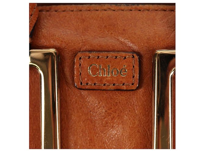 Chloé Bolsa de mão em couro Chloe Etel 2 vias marrom ouro Auth BA9170 Dourado - vista 17