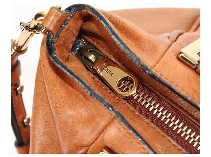 Chloé Bolsa de mão em couro Chloe Etel 2 vias marrom ouro Auth BA9170 Dourado - vista 18